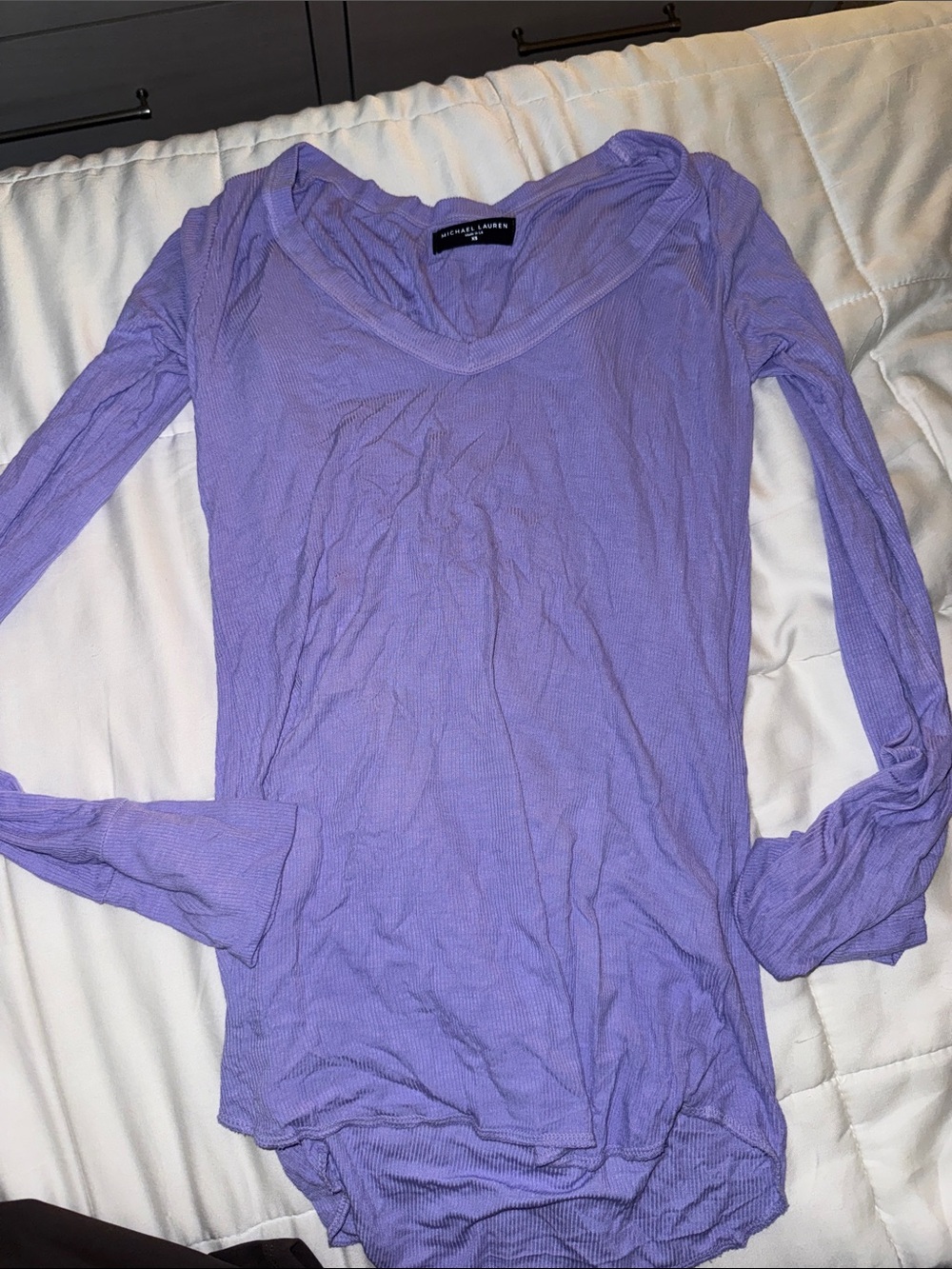 Michael Lauren Lavender Ribbed V-Neck Long Sleeve Top